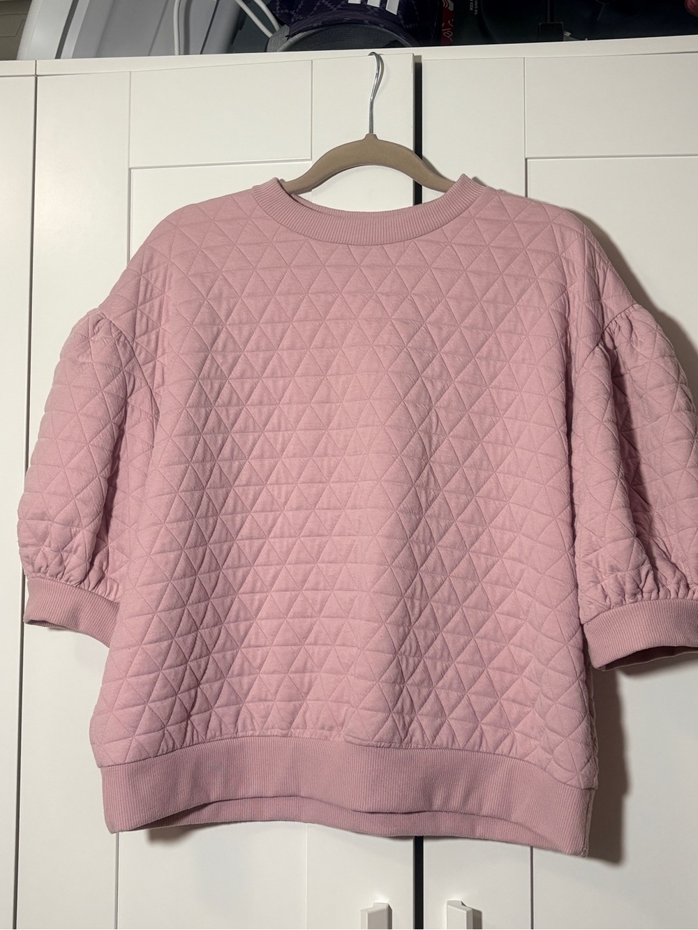 a new day Quilted Puff Sleeve Sweatshirt - Pink